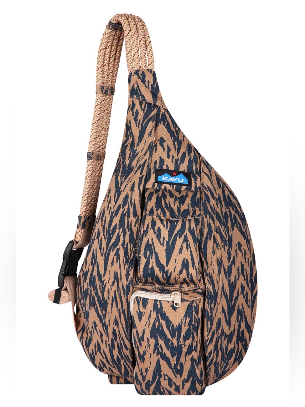 Kavu Tan & Navy Patterned Rope Sling Bag - Chevron Shore - Active Lifestyle Bag